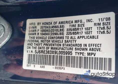2009 Honda Cr-V Lx z USA, uszkodzony, nr VIN 5J6RE383X9L005995